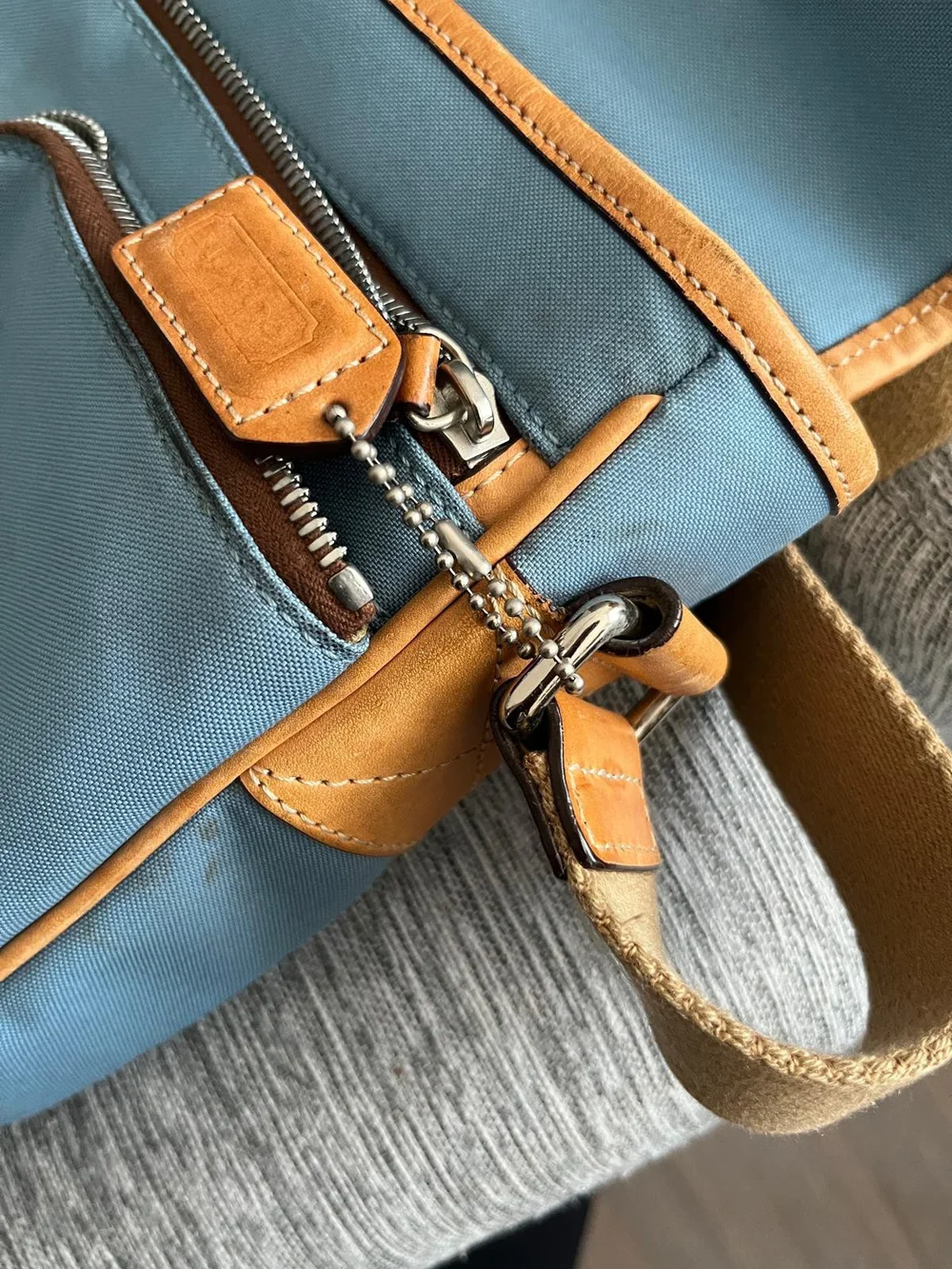 Coach Blue and Tan Leather-Trim Messenger Crossbody